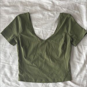 Olive Green V-Neck Women's Top